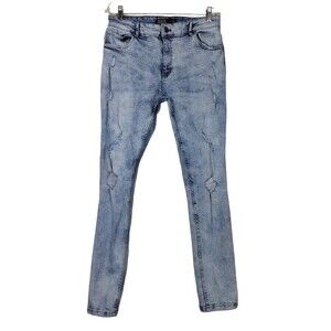 Denim & Rivets Authentic Premium Mens Jeans Size 34 Blue Denim Distressed Skinny